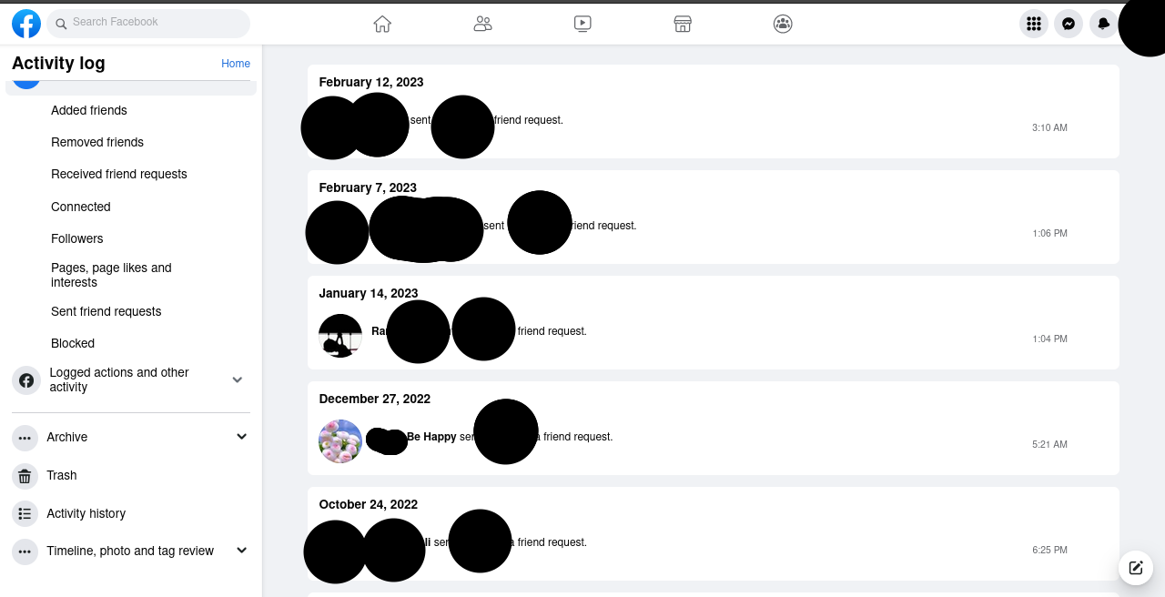 Facebook requests